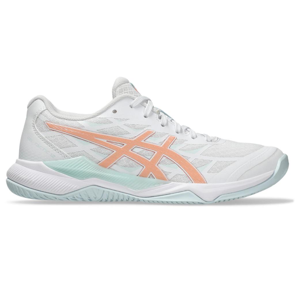 ASICS :  GEL-TACTIC 12 WOMEN CPS ผู้หญิง รองเท้าสำหรับกีฬาในร่ม ของแท้  WHITE/BRIGHT SUNSTONE