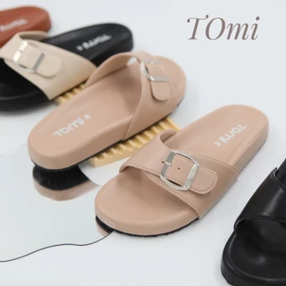 [Tomi] (เท้าอวบ +1 ไซส์)รองเท้าแตะ รุ่นเข็มขัดเดี่ยว พื้นนุ่มใส่สบาย สายพียูหนังนิ่ม/ทรง