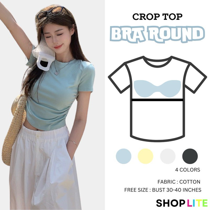 เสื้อครอปมีบราในตัวคอกลมฟรีไซส์ สาวอวบใส่ได้