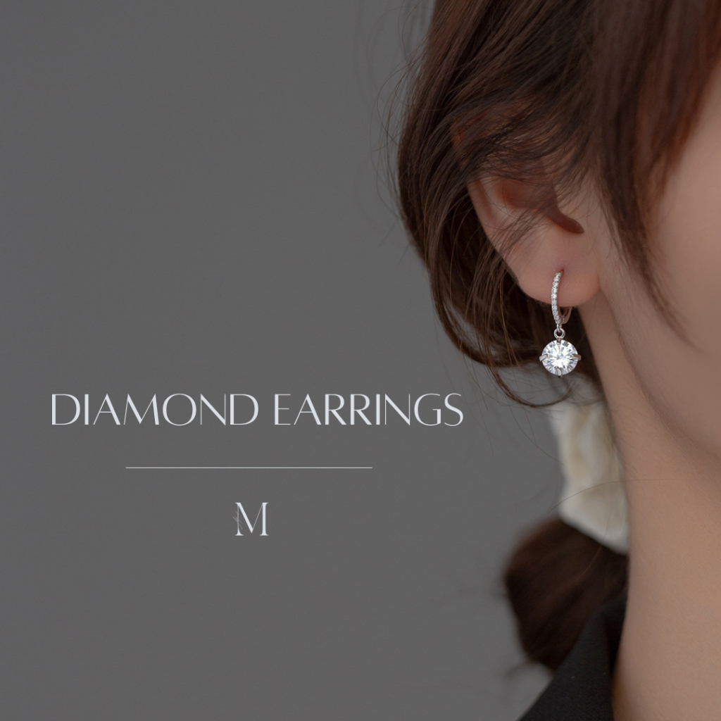 MIND ต่างหูเงินแท้ Diamond Earrings ตุ้มหูเงินแท้ ต่างหูแฟชั่น ตุ้มหูดีไซน์สวย ต่างหูเพชร ขายดี