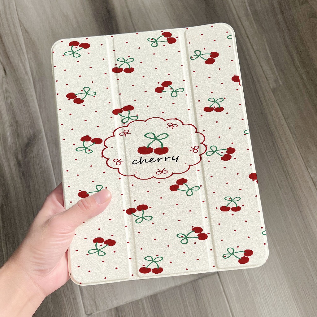 พร้อมส่ง เคสไอแพด Air5 Air6 11 ซิลิก้าเจล พร้อมถาดใส่ปากกา ลายจุดเชอร์รี่ เคส iPad MINI7 pro11 2024