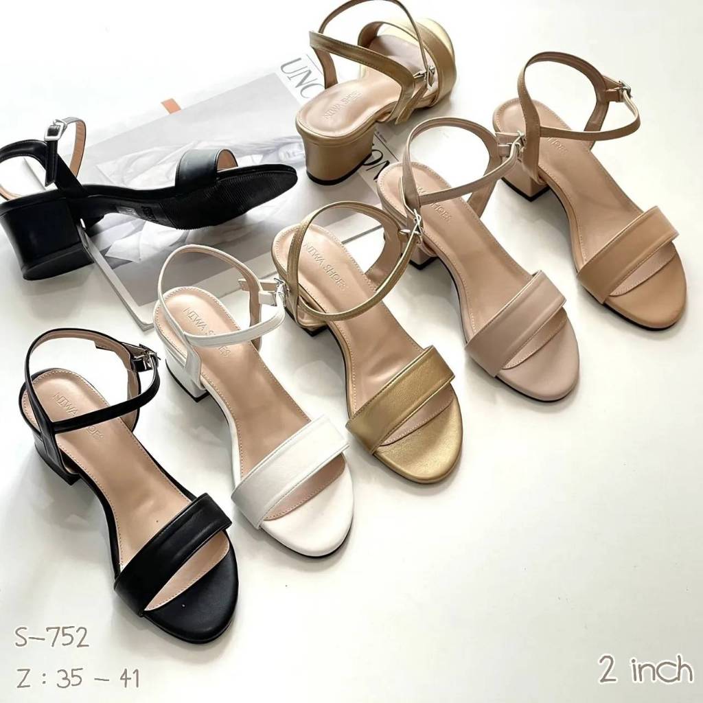 รุ่น S-752 รองเท้าส้นสูงผู้หญิงแฟชั่น รัดส้น สูง 2 นิ้ว เส้นคาดหน้าเสริมฟองน้ำ ใส่สบายมาก NIWA SHOES