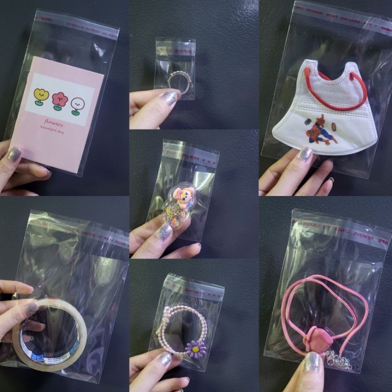 ถุงแก้วฝากาวOPP แพค100ใบ มีหลายขนาด แบบบางราคาถูก