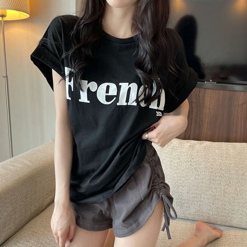 เสื้อแฟชั่นเกาหลี แขนสั้น French ดีไซน์สวยเก๋ สวมใส่สบาย รุ่น C517