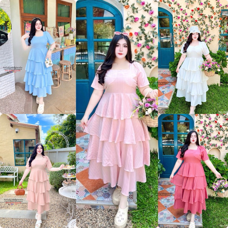 PS-S1D1🌷 เดรสขนมชั้นอลัง เดรสคอเหลี่ยม ทรงสวยย งานผ้าดับบี้ ใช้ผ้าเยอะมากก