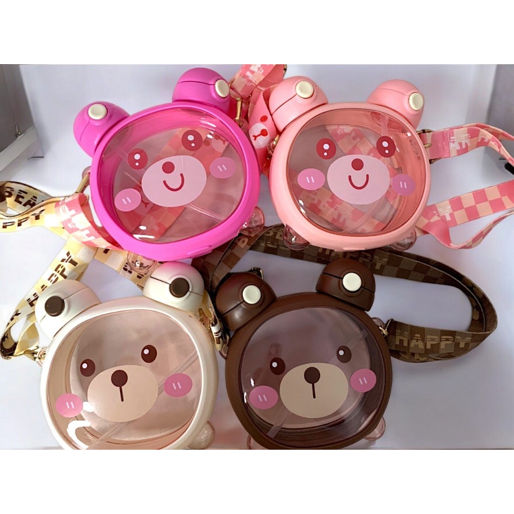 พร้อมจัดส่งจากไทย กระติกน้ำทรงน้องหมี 2 หัวดื่ม ขนาด750 ml