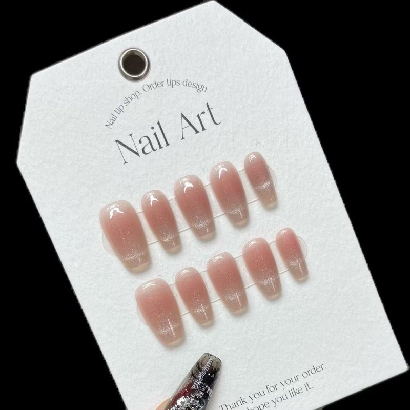 Handmade A1031เล็บปลอมFull Cover Cat Eyes Handmade Nails, ที่ถอดออกได้พร้อมกล่องเครื่องมือเล็บพีชผู้หญิงสาว
