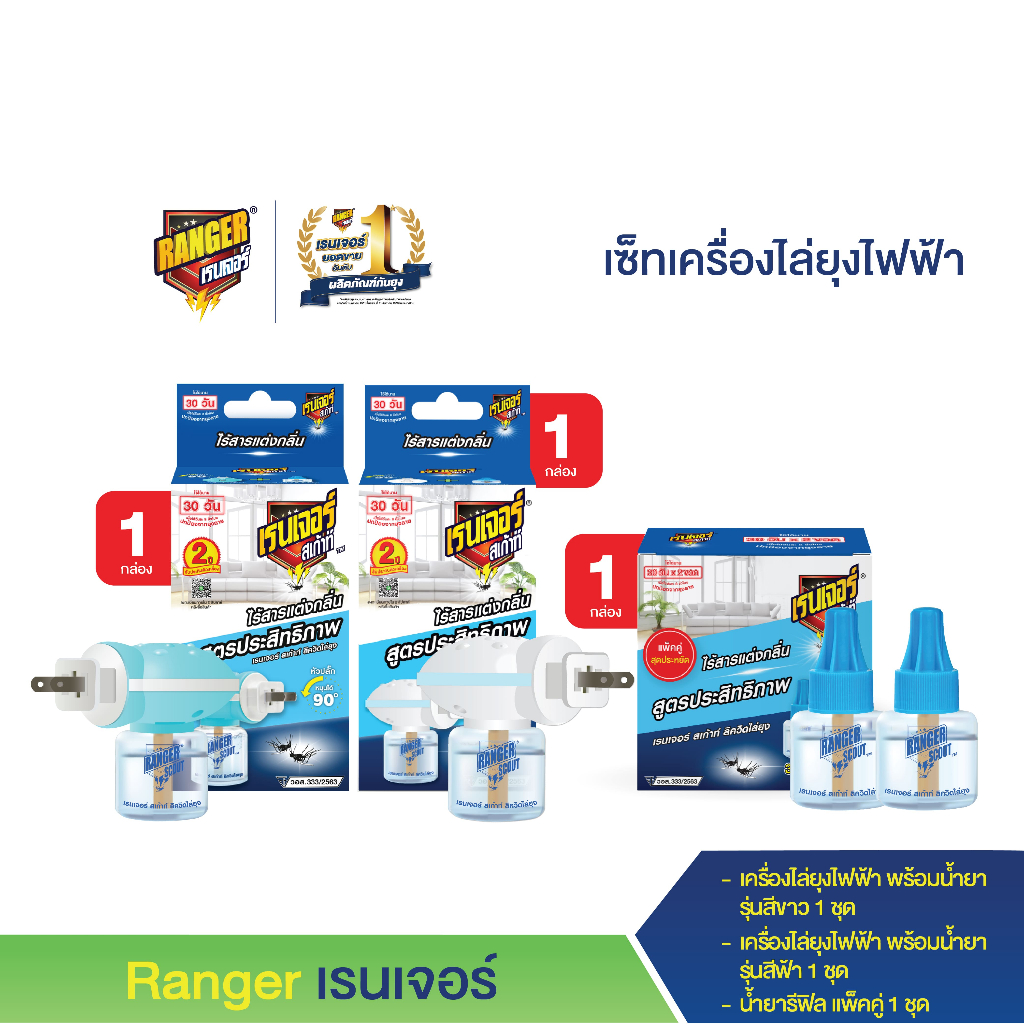 เรนเจอร์ หัวเครื่องสีขาว+หัวฟ้า พร้อมน้ำยา 40 มล 2 เครื่อง + น้ำยารีฟิลแพ็คคู่ 1 แพ็ค 108LR9