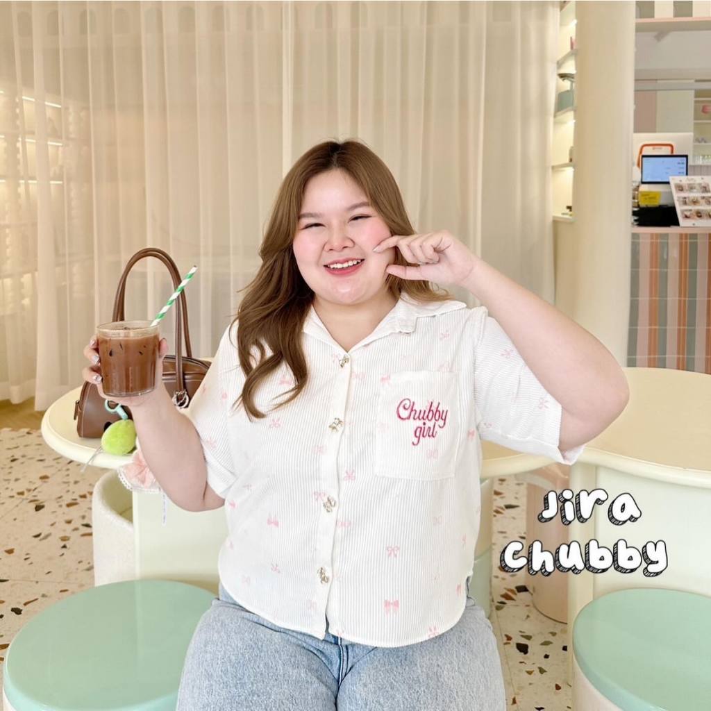 WL เสื้อคอปกผ้าลูกฟูก ใส่สบายผ้าไม่หนานะคะกำลังดี ลายโบว์ๆหวานสุดๆ