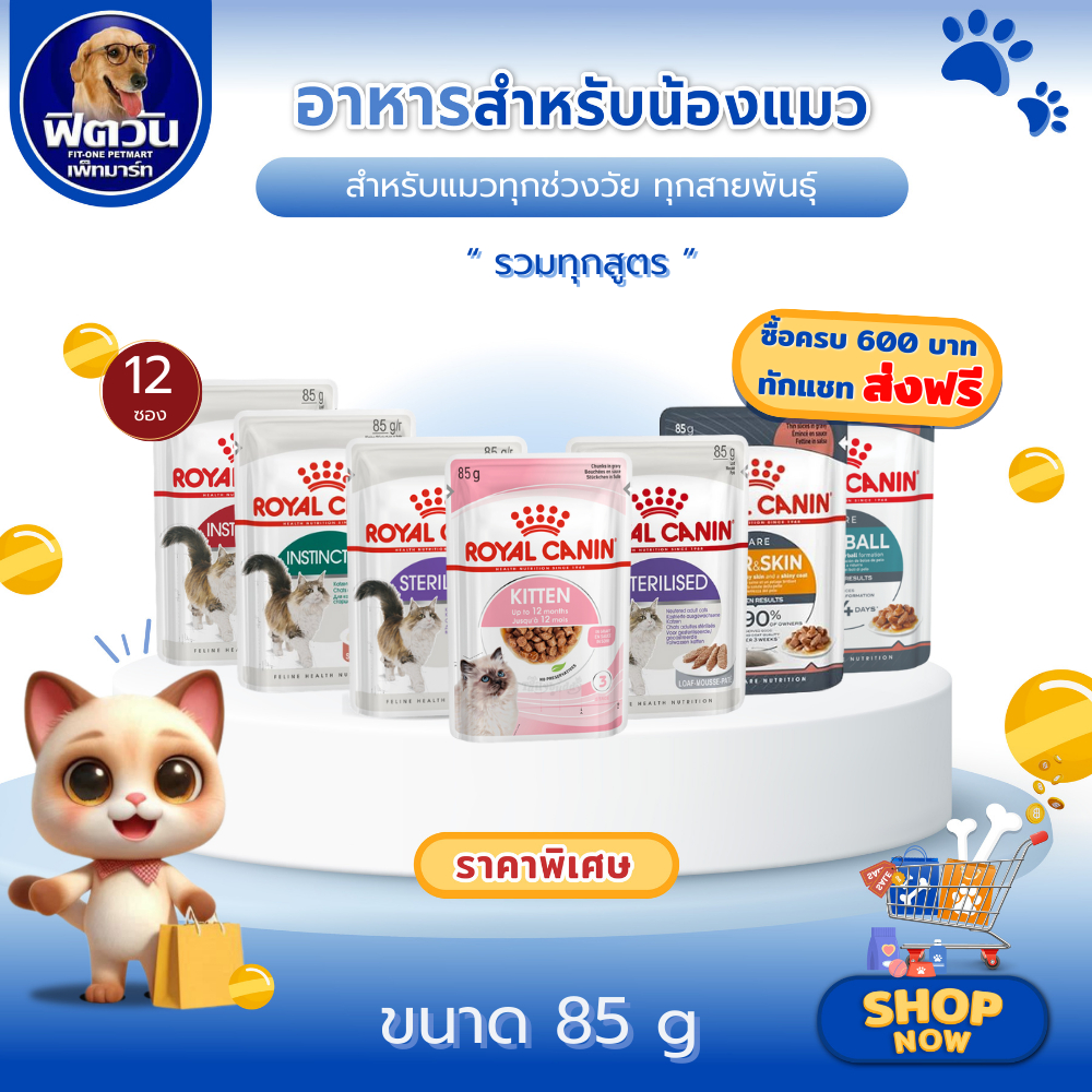 Royal Canin อาหารแมวเปียก ชนิดซอง ขนาด 85 กรัม (1กล่อง x 12 ซอง){อาหารเปียกแมว}