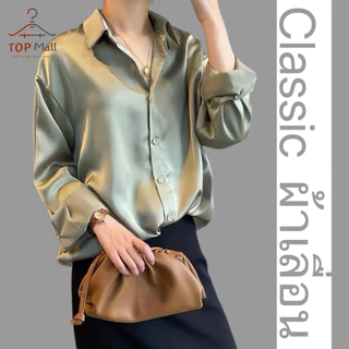 CICI_shop2 | พร้อมส่ง เสื้อเบลาส์ แขนยาว ผ้าซาติน สไตล์เกาหลี สําหรับผู้หญิง#061 Clothing Women Lady