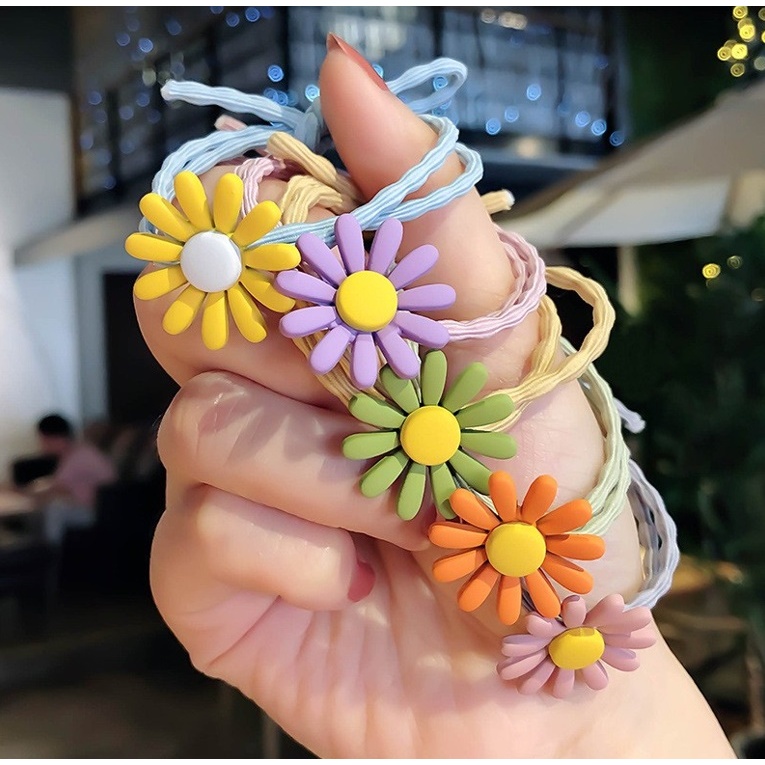 ด่วน 20 ชิ้น 17 บาท ยางรัดผมดอกเดซี่เกาหลี คละสี ยางรัดผมลายดอกไม้แฟชั่นราคาส่งพร้อมส่ง