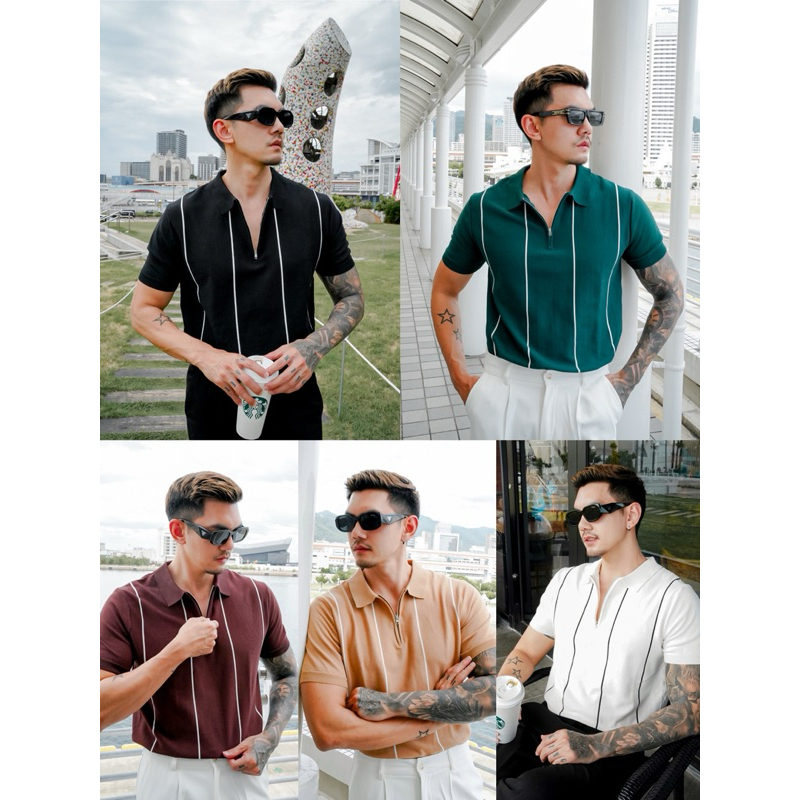 ROBMAN เสื้อโปโลผู้ชาย ซิปคอ ทรงสวย ลายตามรูป Style เกาหลี สายฝอ RM1009 มี 5 สี เสื้อจัมพ์แขน จัมพ์เอว ทำให้ดูมีกล้ามชัด