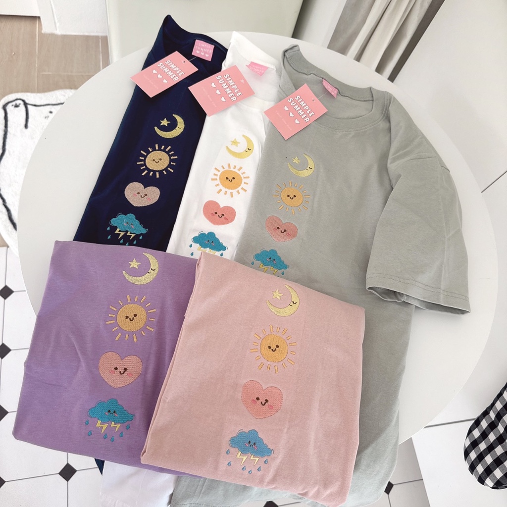 Sugarbeetshop | S352 Moon Sun Heart Rain เสื้อโอเวอร์ไซต์ oversize เสื้อยืดผ้าคอตตอน cotton
