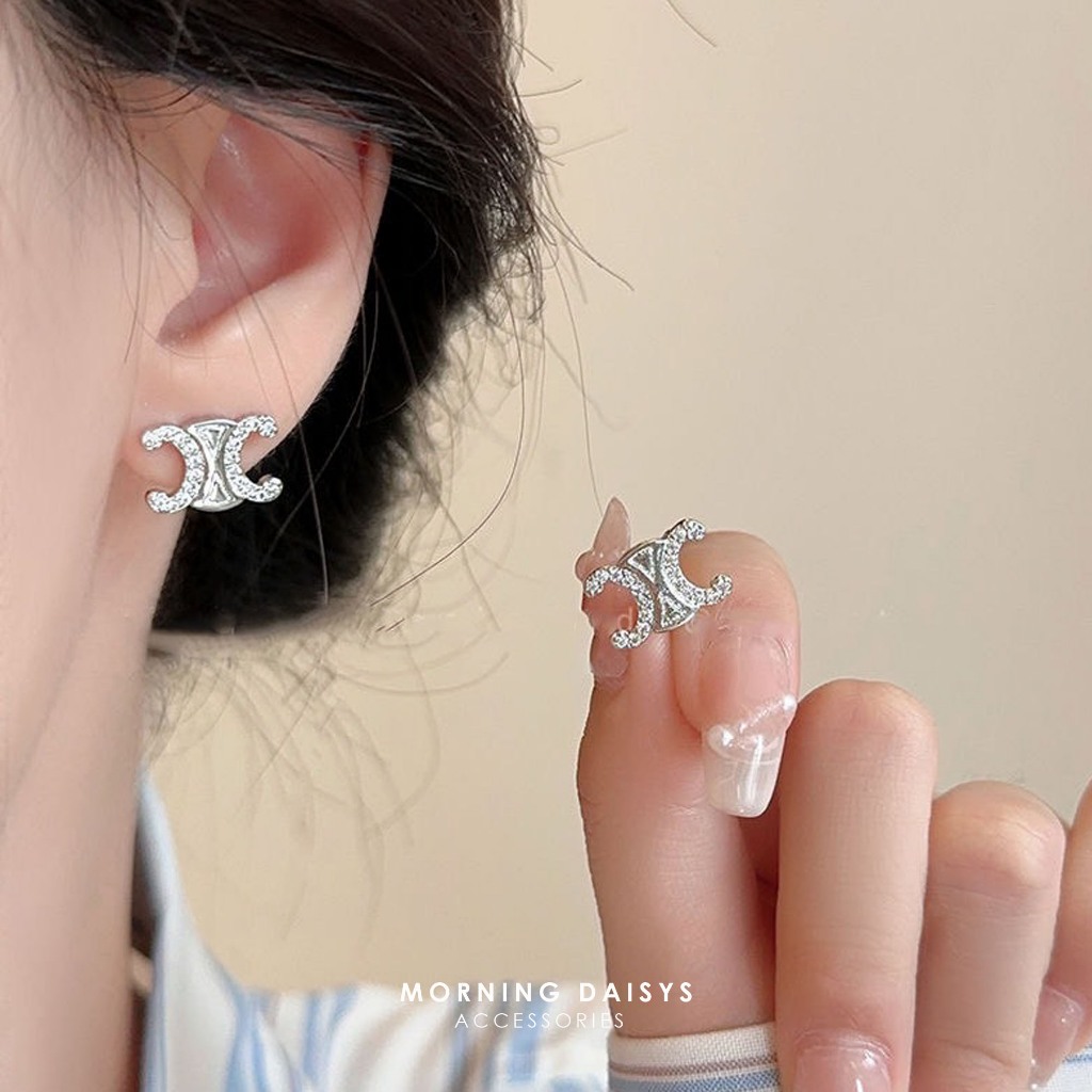 ส่งจากไทย ต่างหูก้านเงิน 925 สีเงินประดับคริสตัล