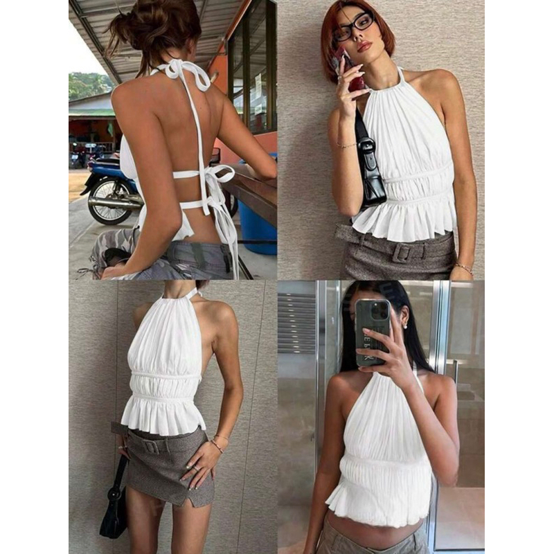 พร้อมส่ง✨เสื้อครอปโชว์หลังผูกเชือก ราคา ถูกที่สุด ดีลบีเคเค รูปภาพหลัก
