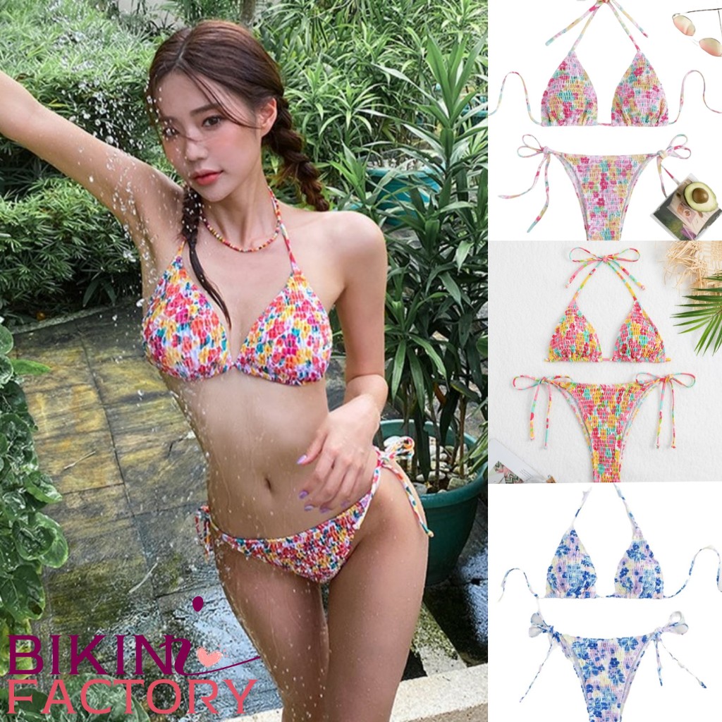 BIKINI FACTORY ชุดบิกี่นี่เซ็กซี่ ชุดว่ายน้ำทูพีช บิกินี่ผูกคอ 🌺  มีไซส์ M-XL | น้ำหนัก 40-65 กก. Y012