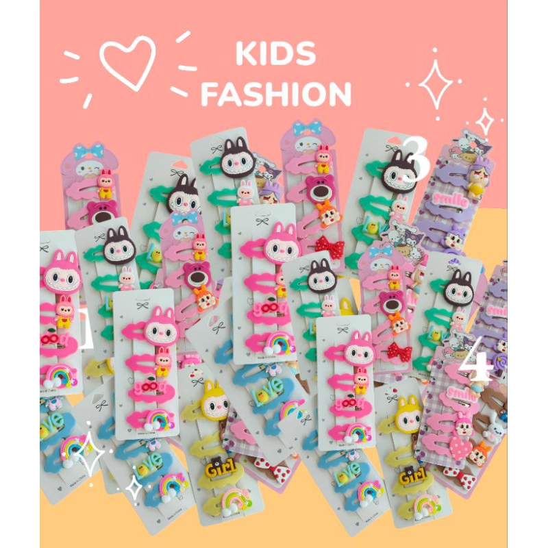 พร้อมส่ง>> กิ๊บติดผม ลายน่ารัก 4 ชิ้น/แผง กิ๊บเด็ก ลาบูบู้ crybaby ลอตโซ่