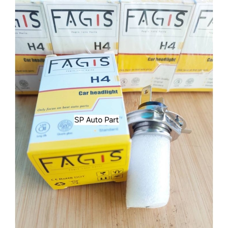 หลอดไฟหน้ารถยนต์ หลอดไฟหน้ารถจักรยานยนต์ หลอดไฟ 3 ขาH4 12V60/55W12v100/90Wยีห้อFAGIS แพ็คถุง 1 หลอด