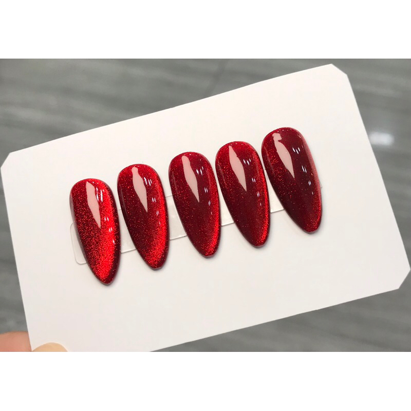 เล็บปลอมเจลแท้สีแดงลูกแก้ว❗️แถมฟรี❗️กาวน้ำ+ตะไบ+แผ่นแอลกอฮอล์
