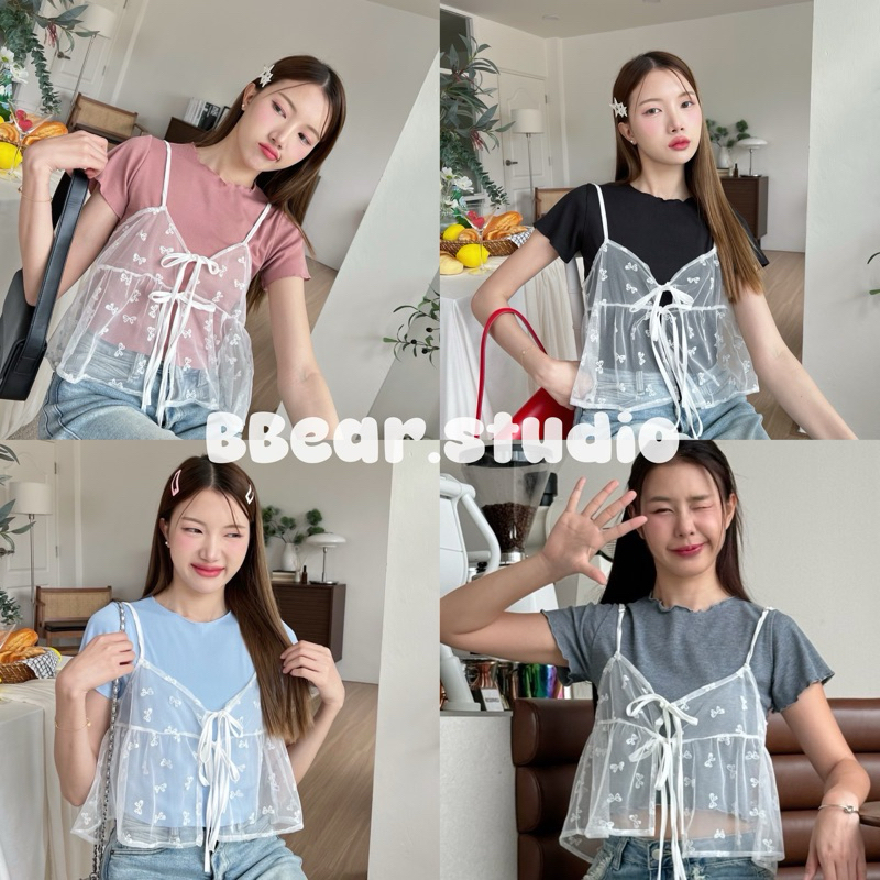 Khun studio (เซต 2 ชิ้น) เสื้อยืด+ สายเดี่ยวปรับสายได้