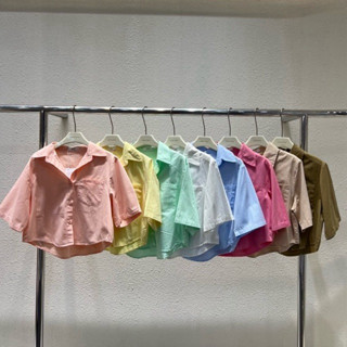 61202 เสื้อเชิ้ตครอปแขนสั้น สไตล์เกาหลี สีสันสดใส ใส่ไปทำงาน…