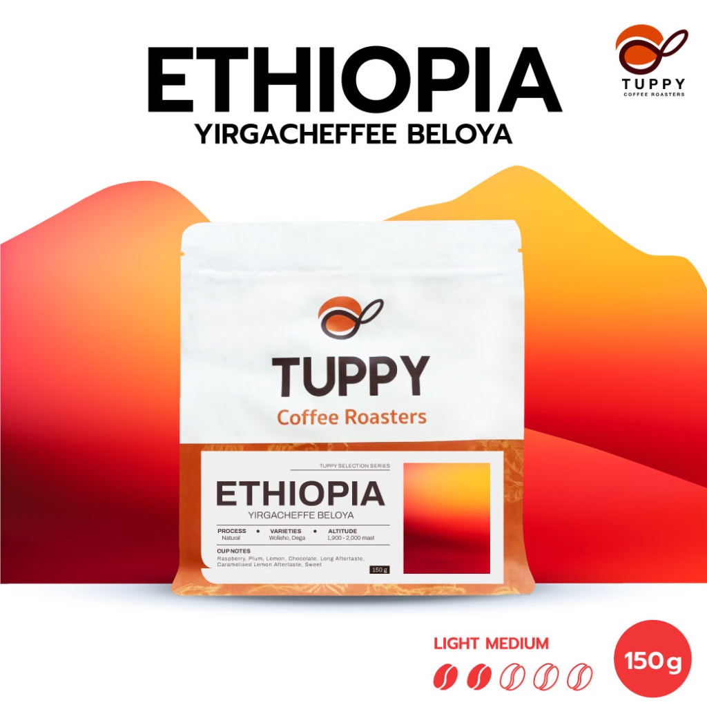 TUPPY COFFEE : เมล็ดกาแฟคั่ว Ethiopia Yirgacheffe Beloya (Single Origin) 150 g