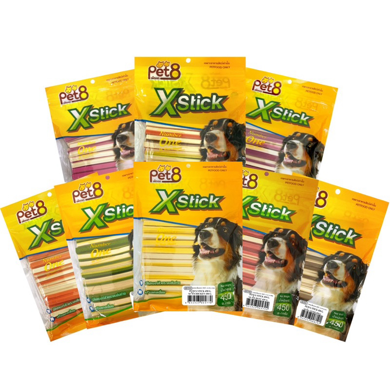 สติ้กขัดฟัน PET8 X Stick Flavor  ลดคราบหินปูน มีไฟเบอร์สูงและเสริมแคลเซียม 450g