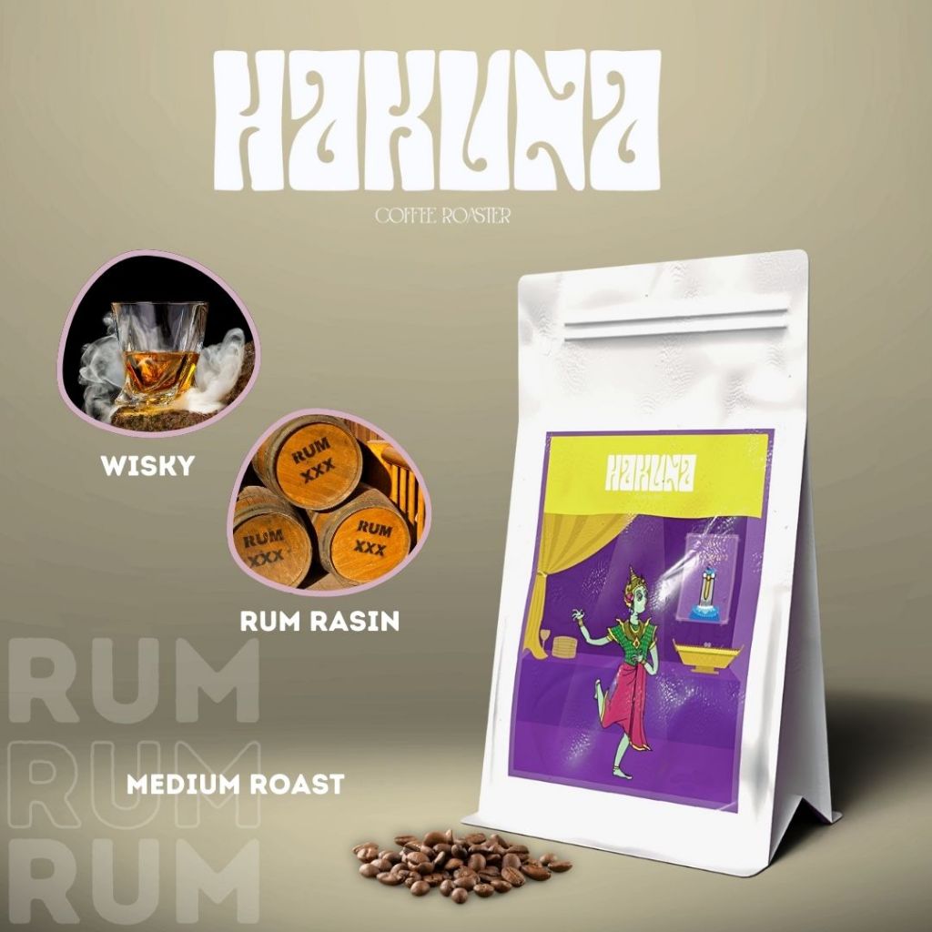Hakuna Coffee Roaster เมล็ดกาแฟคั่วกลาง Rum อราบิก้า 100%