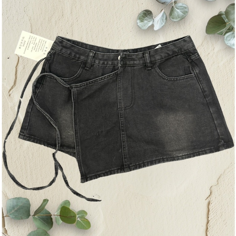 NEWSIZE/S-8XL กระโปรงกางเกงยีนส์ สีฟ้า ตกแต่งผูกโบว์ ดีไซน์น่ารักเกร๋ - รูปที่ 5