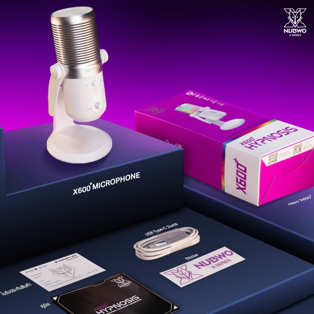 NUBWO ไมโครโฟน  HYPNOSIS  Microphone แคสเกมส์ สำหรับสตรีมมิ่ง ไมค์อัดเสียง มีไฟ RGB รุ่น X600+ สินค้ารับประกัน 2 ปี