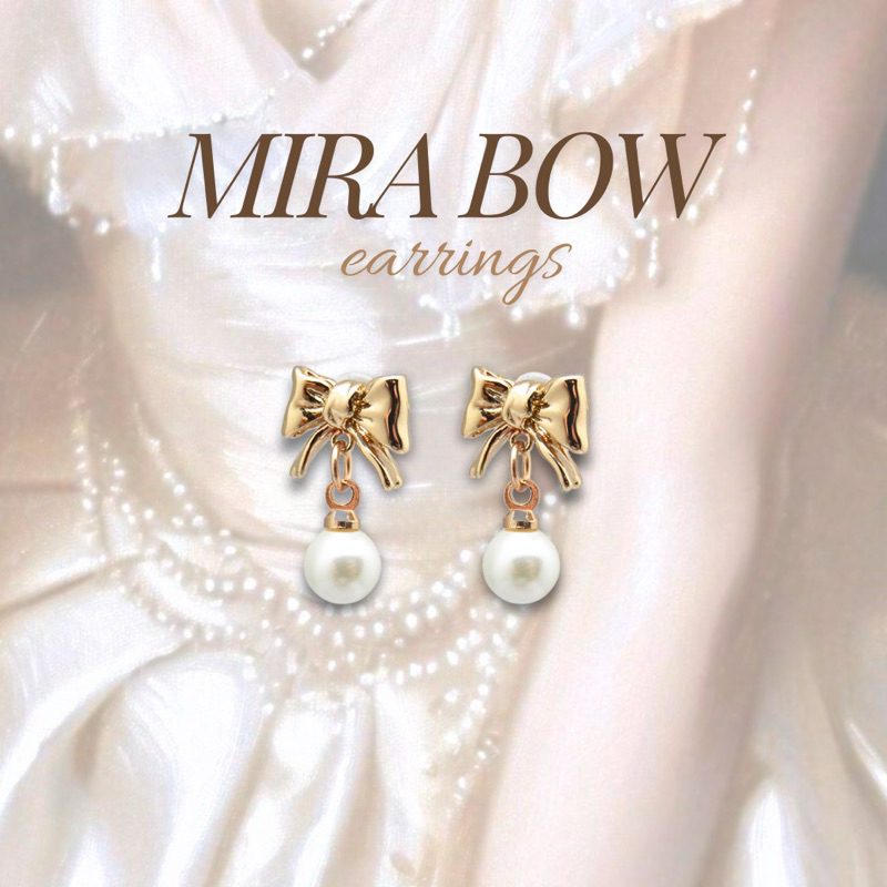 Faimemous - Mira Bow Earrings (gold) ต่างหูรูปโบว์ ประดับมุก สวยแพงแบบลูกคุณหนู