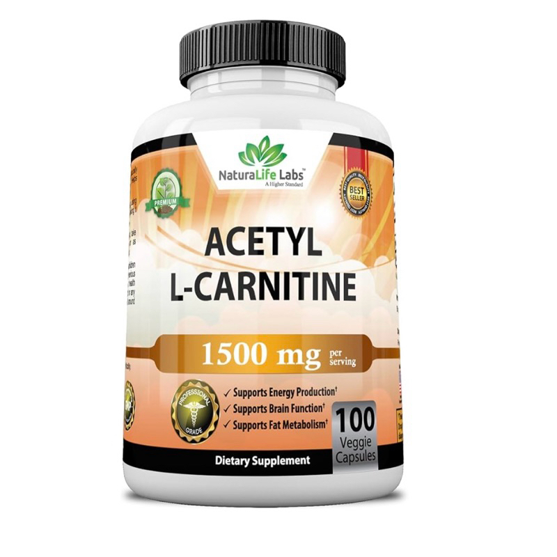 ( NaturaLife ) ACETYL L-CARNITINE 1500 MG-ผลิตพลังงาน เผาผลาญ สุขภาพสมอง ความจำ ( 100 Veggie Capsule