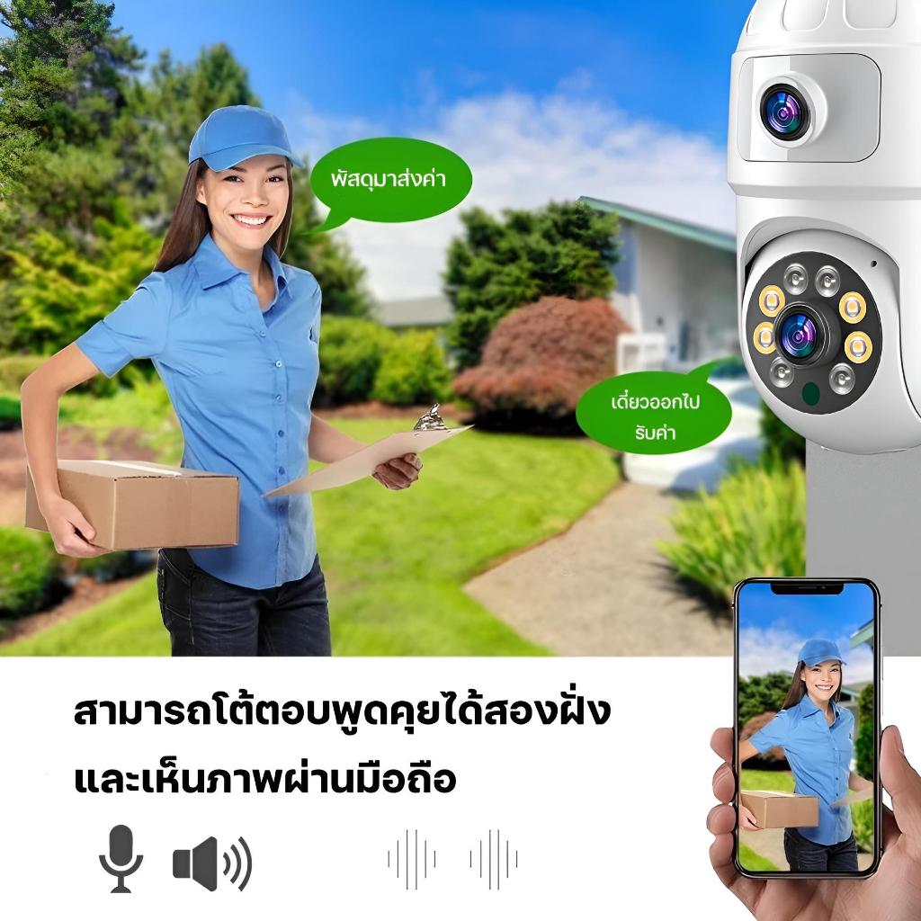 Junanvision กล้องหลอดไฟ 2 เลนส์ หมุ่นได้ทั้งเลนส์บนและเลนส์ล่าง คมชัด 8 MP กล้องวงจรปิดเชื่อมต่อไวไฟ