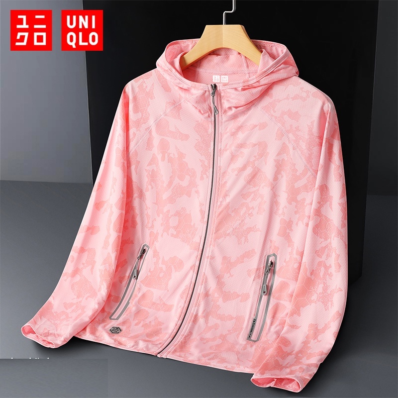 (M-4XL) Uniqlo เสื้อแจ็กเก็ตมีฮู้ดลายพรางระบายอากาศกันแดด ป้องกันรังสียูวีแบบบางมีซิปเต็มตัวสําหรับผู้ชายและผู้หญิง