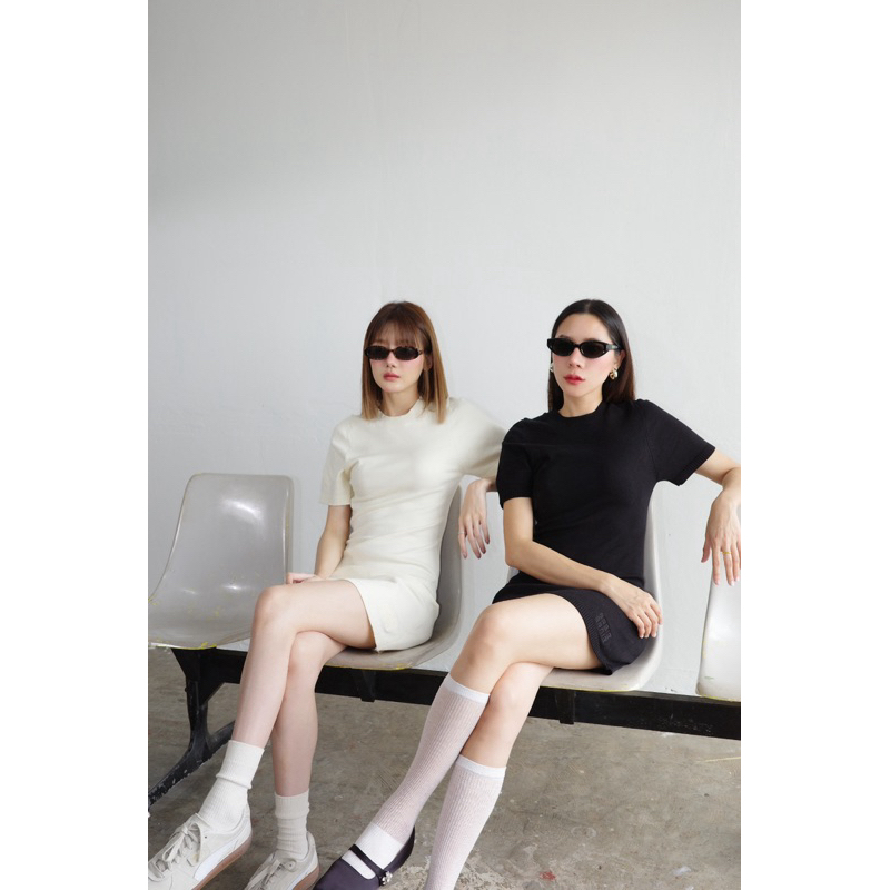 BABIEXBANIE - NOLA DRESS เดรสไหมพรมแขนสั้น ปักโลโก้