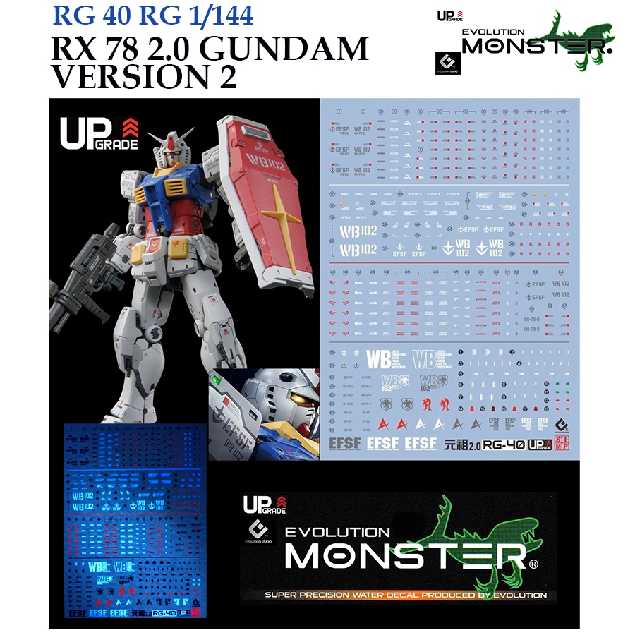 ดีคอลน้ำ [MONSTER] RG 40 RX-78-2 GUNDAM VER 2.0 VERSION 2 RG 1/144 WATER SLIDE DECAL FLUORESCENT [BRONZE SILVER] RG40