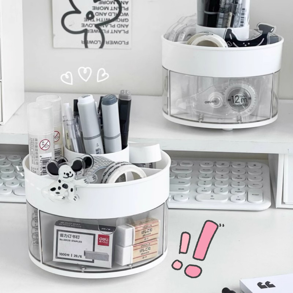 กล่องดินสอ คอนโดปากกา กล่องเก็บแปรงแต่งหน้า 360 องศา กล่องเก็บของ ที่ใส่หลายช่อง Cutie world