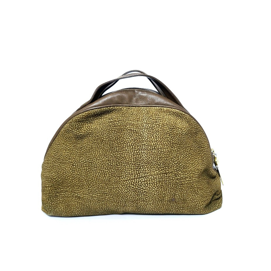 BORBONESE Redwall Handbag Ushura Pattern Beige Suede กระเป๋าหนังแท้ ทรงถือ กระเป๋าหนังกวาง