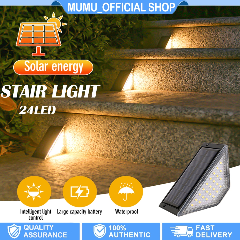 โคมไฟบันไดพลังงานแสงอาทิต 24Led บันได โคมไฟสวน โคมไฟกลางแจ้ง สว่างมากกก เหมาะสำหรับ ขั้นตอน บันได ตกแต่งบ้าน