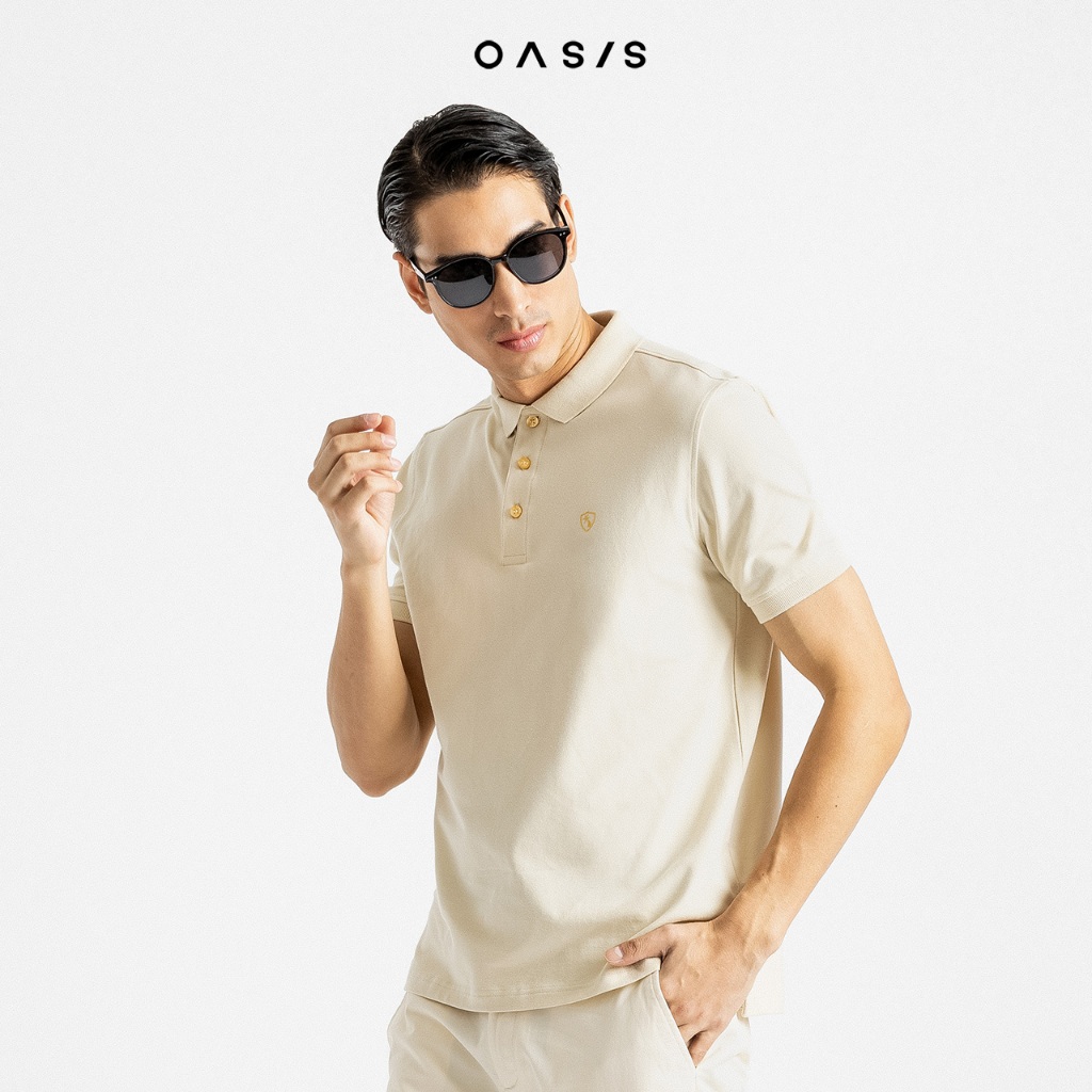 OASIS เสื้อโปโล โปโล ผู้ชาย แขนสั้น ผ้าคอตตอน สแปนเดกซ์ สีขาว สีเบจ รุ่น MPSV-1901