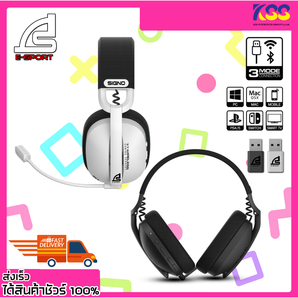หูฟังเกมมิ่งไร้สาย SIGNO MARLOS WP-601 WIRELESS & BLUETOOTH HEADPHONE 7.1 SURROUND BK/WH ของแท้ พร้อ