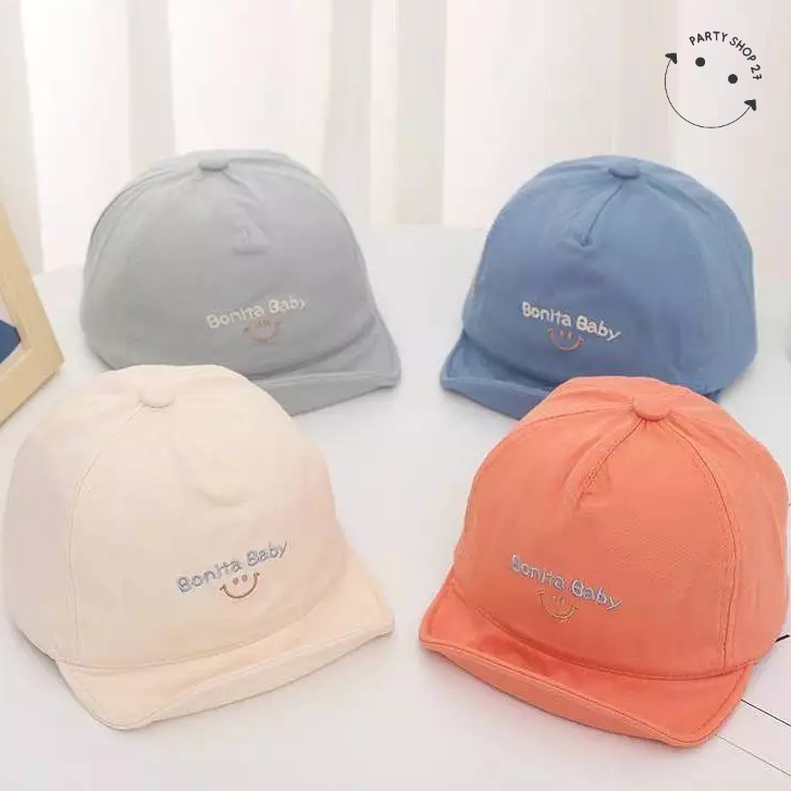 หมวกเด็กอายุ 5 เดือนถึง 2 ปี รอบศีรษะ 46-48 ซม. หมวกแก๊ปสำหรับเด็ก ปักคำว่า 'Bonita baby' หมวกเบสบอลแฟชั่น ปรับขนาดได้
