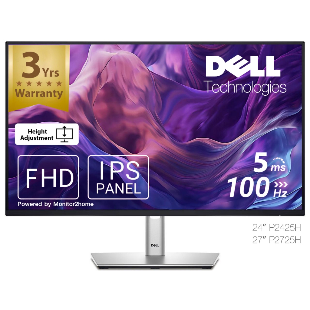 Dell P Series 24" P2425H, 27" P2725H Full HD Monitor, 100Hz, IPS, 5ms, 99% sRGB , DisplayPort, HDMI,