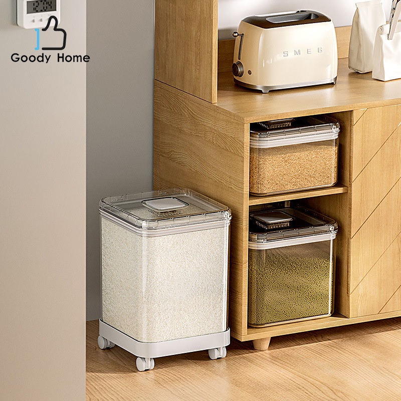 Goody Home กล่องใส่ข้าวสาร-อาหารแห้ง ถังเก็บข้าวสาร-ธัญพืช หรือถั่วต่างๆ เก็บกลิ่น พร้อมถ้วยตวง