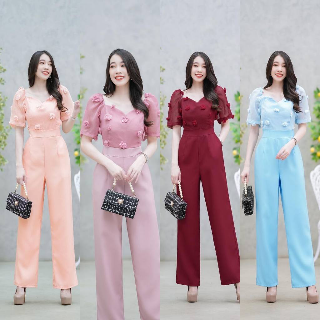 จั้มสูทขายาว แต่งปอม ทรงสวย ดูหรู สีแดง ชมพู โอรส ฟ้า พร้อมส่ง ใส่ออกงานใส่ทำงาน ไปงานเลี้ยง งานแต่งได้