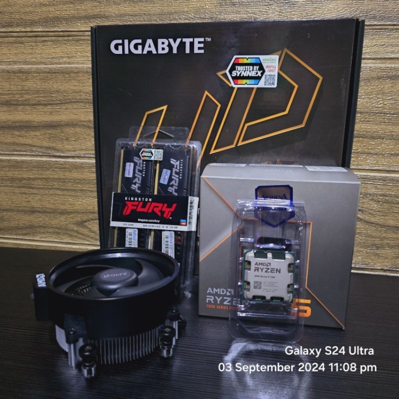 CPU AMD RYZEN 5 7600 + GIGABYTE B650M D3HP + RAM 16GB 8X2 BUS 5200 (DDR5) (AM5) (M-ATX) มือ2 ครบกล่อ