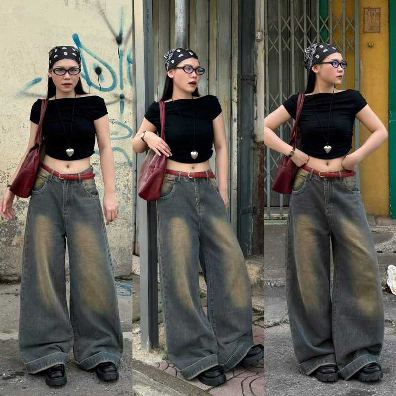 กางเกงยีนส์ Rusty denim กระบอกใหญ่ ช/ญ ใส่ได้ | RD01 พร้อมส่ง |