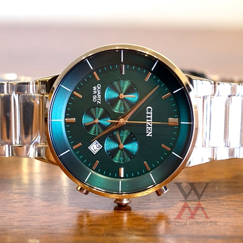 นาฬิกา CITIZEN รุ่น AN8223-54X Cal.0520 Quartz WR50 (เรือนโรสโกล-หน้าเขียว)