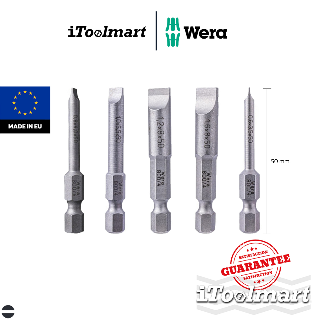 WERA ดอกไขควงหัวแบน ยาว 50 mm. 800/4 Z bits มีขนาดให้เลือก 0.8 mm - 3.5 mm